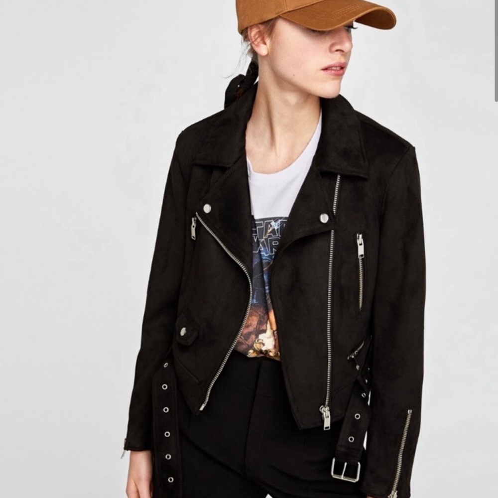 ZARA BLACK FAUX SUEDE BIKER JACKET